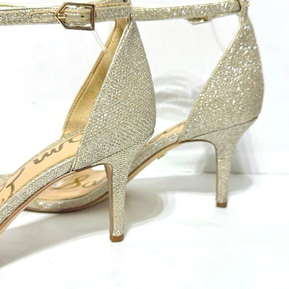 Sam Edelman Women’s Patti Ankle Strap Heeled Dress Sandal Gold Sparkle Size 9 - Picture 5 of 12